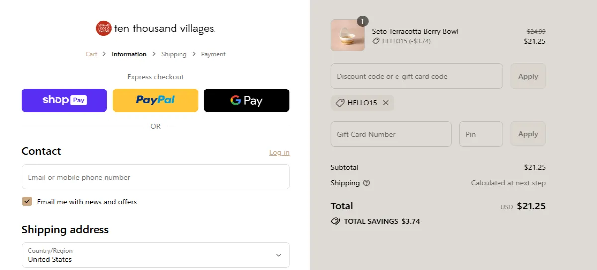 Coupon proof HELLO15