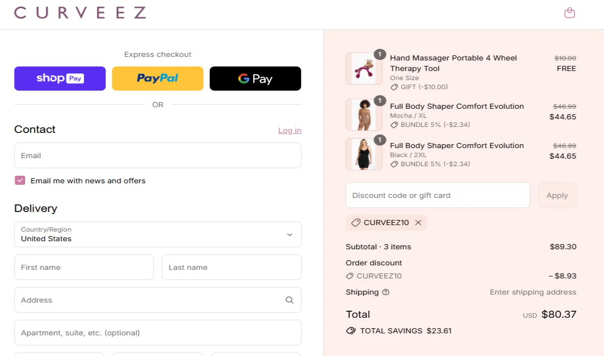 Coupon proof CURVEEZ10