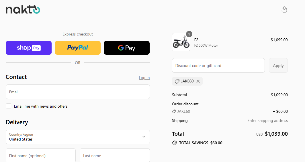 Coupon proof JAKE60