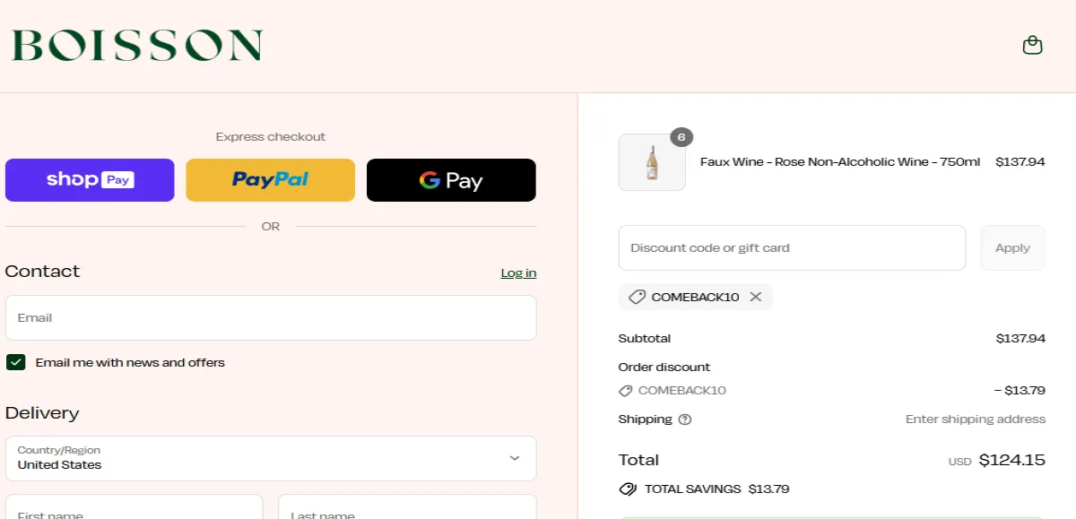 Coupon proof COMEBACK10