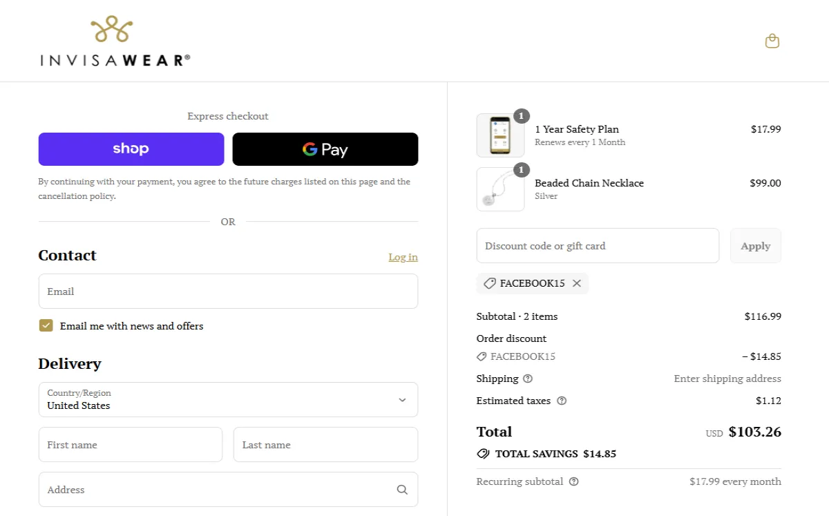 Coupon proof FACEBOOK15