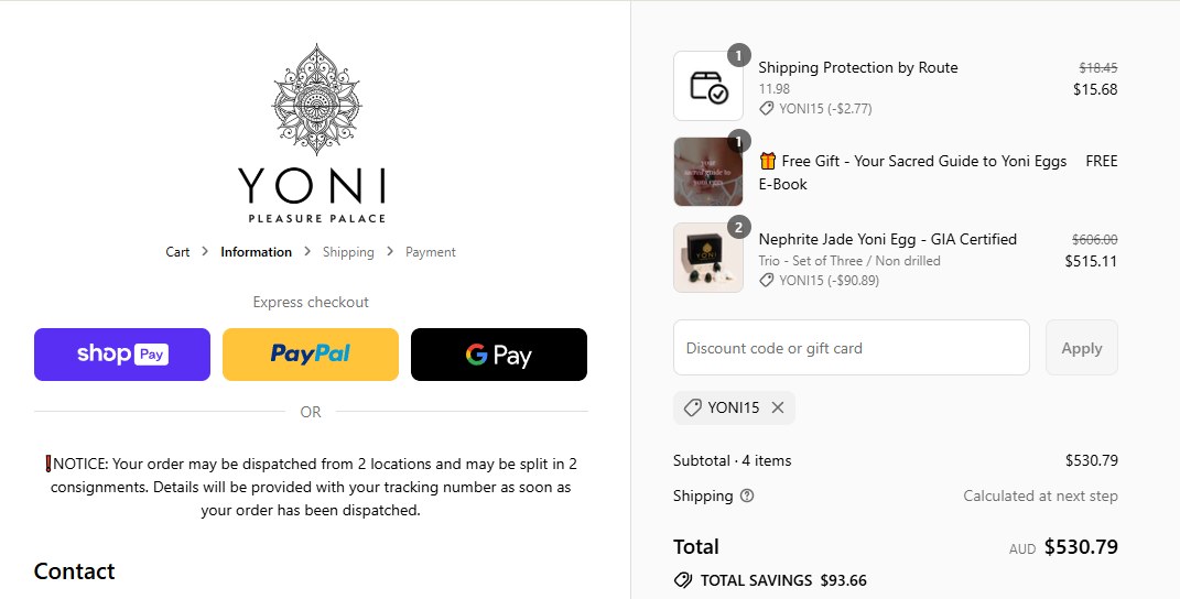 Coupon proof YONI15