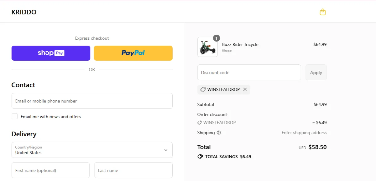 Coupon proof WINSTEALDROP