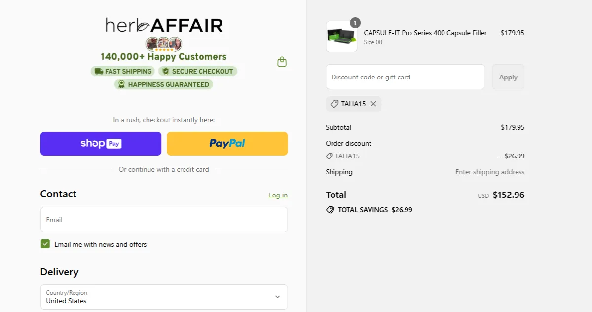 Coupon proof TALIA15
