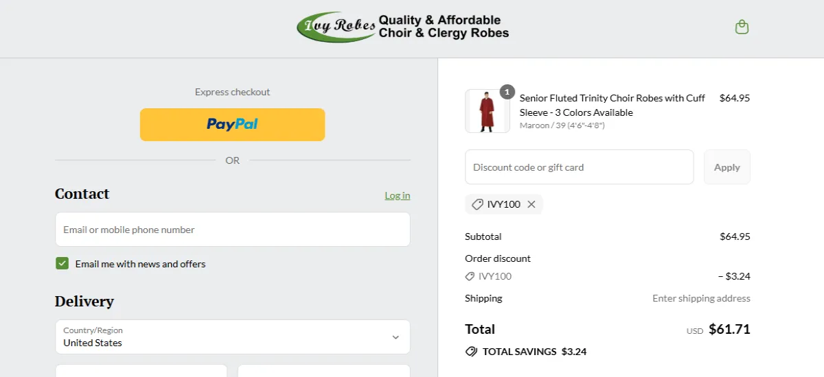 Coupon proof IVY100