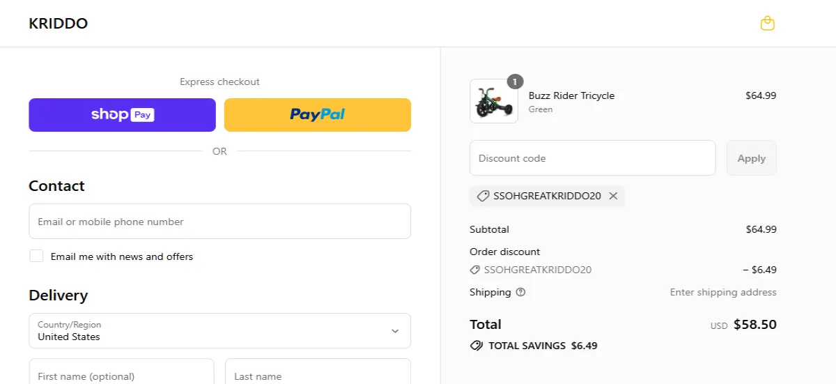 Coupon proof SSOHGREATKRIDDO20
